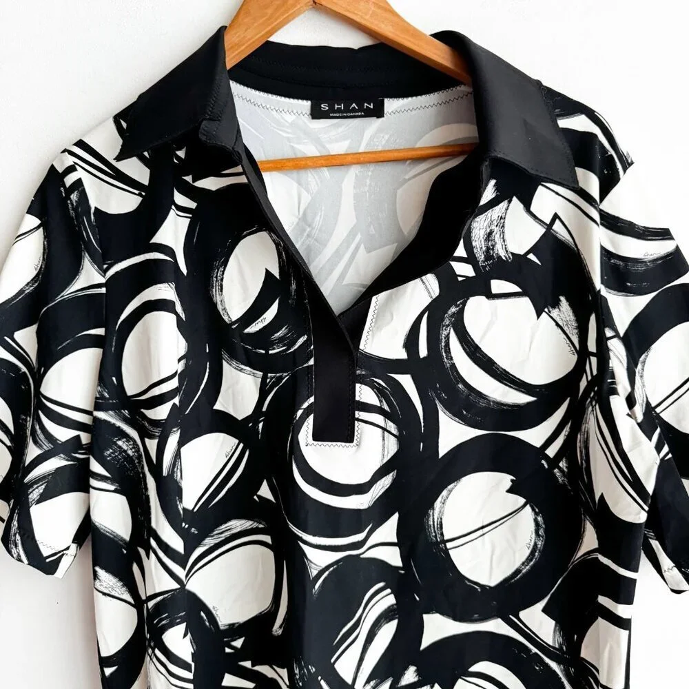 Shan Black White Geometric Print Scuba Fabric Dress XL - Picture 3 of 6